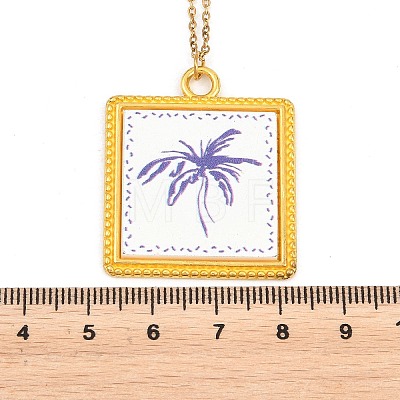 Ocean Theme Alloy Acrylic Coconut Tree Pendant 201 Stainless Steel Cable Chain Necklaces for Women NJEW-F369-01E-1