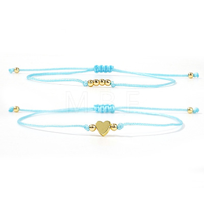 2Pcs 2 Styles Bohemian Brass Beads Braided Bead Bracelets BT1454-6-1