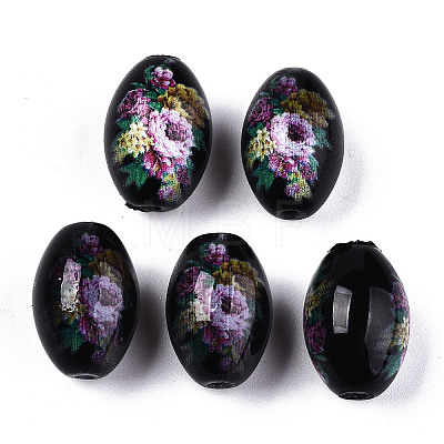 Printed & Spray Painted Opaque Glass Beads LS-GLAA-S047-07B-D02-1