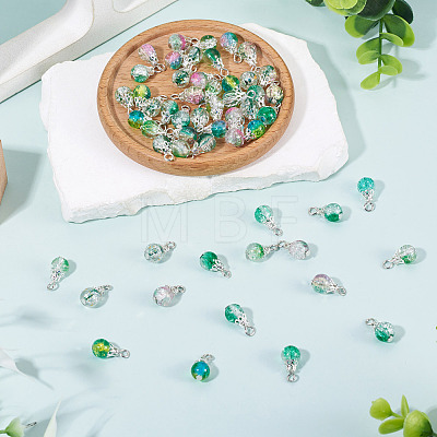70Pcs 7 Colors Crackle Glass Pendants PALLOY-TADJ00018-1