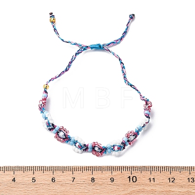 Flower Glass Seed Beaded Braided Bead Bracelets for Women Frineds BJEW-F493-10B-1