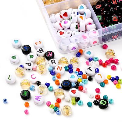 5 Colors Flat Round Acrylic Letter Beads DIY-YW0002-54-1