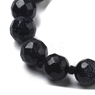 8mm Faceted Round Synthetic Blue Goldstone Beaded Necklaces NJEW-F327-01A-01-1