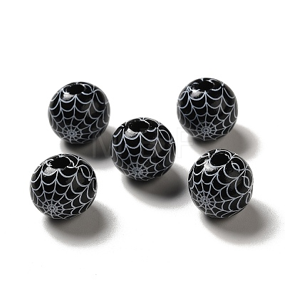 Halloween Printed Spider Webs Colored Wood European Beads X1-WOOD-K007-04C-1