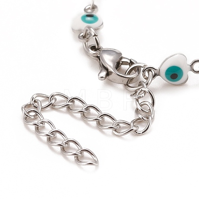 Enamel Heart with Evil Eye Link Chains Bracelet BJEW-P271-06P-1