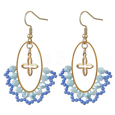 Oval Brass & 304 Stainless Steel Dangle Earrings EJEW-MZ00799-01-1