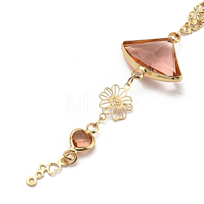 Faceted Fan & Heart Glass Pendant Necklaces NJEW-R263-24G-1