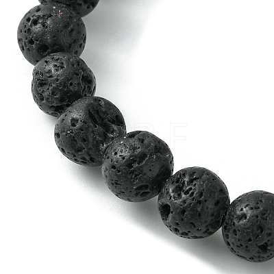 Natural Lava Rock Round Beaded Stretch Bracelet BJEW-JB09804-1