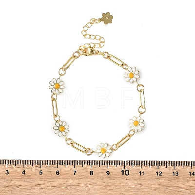 Brass Enamel Flower Link Chain Bracelets for Women BJEW-JB14167-01-1