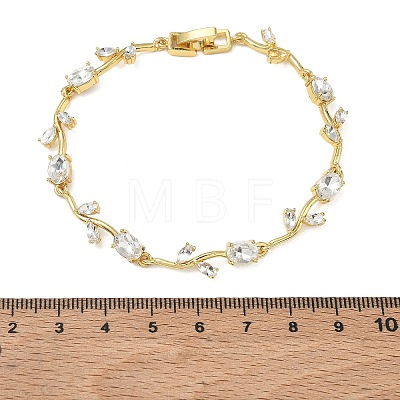 Brass Glass Flower Link Chain Bracelets KK-CBA7DFA-01G-06-1