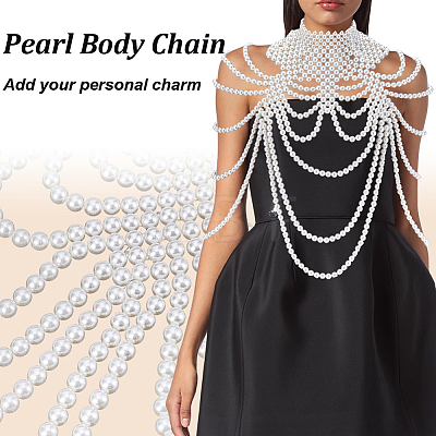 1Pc Imitation Pearl Round Beaded Multi-Layered Shoulder Body Chains for Women AJEW-GA0010-06-1