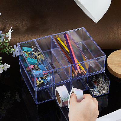 2Pcs 4 Grids Transparent Acrylic Storage Drawer Minifigures Display Case ODIS-WH0079-057-1