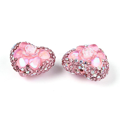 Heart Shape Polymer Clay Pave Rhinestone Beads RB-T018-03B-1
