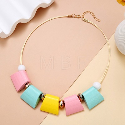 Bohemian Trapezoid Wood & CCB Plastic & Alloy Beaded Bib Necklaces for Women FS-WG0359B-05-1