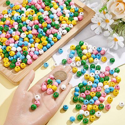 600Pcs 5 Colors Dyed Natural Wood Beads WOOD-SC0002-42-1