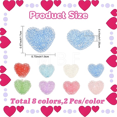 16Pcs 8 Colors Drusy Heart Resin Rhinestone Beads RESI-YW0006-24-1