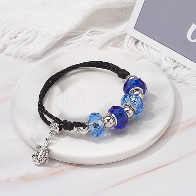 Faceted Glass European Beads Cord Bracelet BJEW-JB07035-01-1