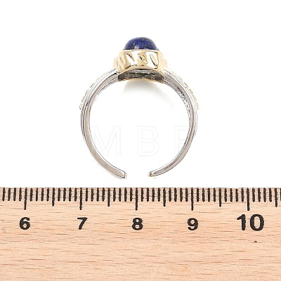 Natural Lapis Lazuli & Natural Malachite with Brass Cuff Open Rings RJEW-B163-01GP-04-1
