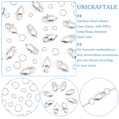 Unicraftale 16Pcs 304 Stainless Steel Lobster Claw Clasps DIY-UN0004-95-1