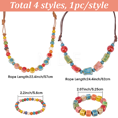 2Pcs Handmade Porcelain Beads Stretch Bracelets for Women SJEW-BM0001-02-1