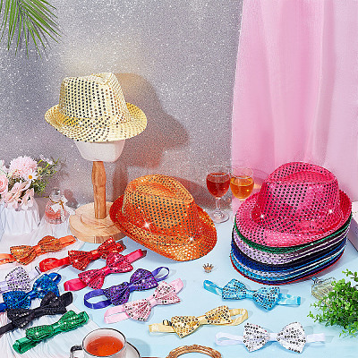 24Pcs Adjustable Polyester Bow Ties & Cotton Sequin Hat Sets AJEW-WA0001-97-1