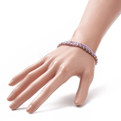 3Pcs 3 Style Natural Amethyst & Glass Seed Beaded Stretch Bracelets Set for Women BJEW-JB09171-05-1