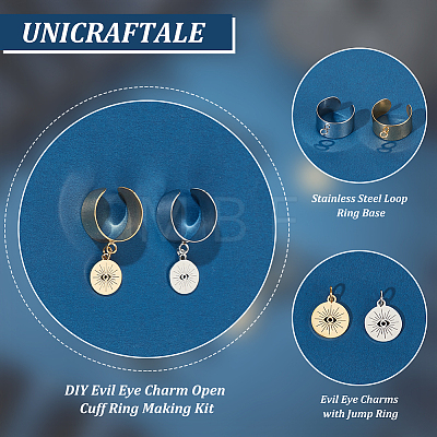 Unicraftale DIY Evil Eye Charm Open Cuff Ring Making Kit DIY-UN0050-34-1