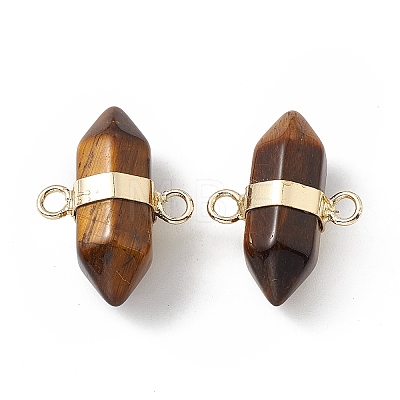 Natural Tiger Eye Double Terminal Pointed Connector Charms G-P491-11G-01-1