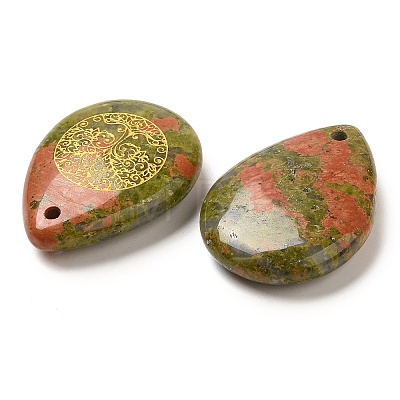 Natural Unakite Drop Pendants G-C158-01J-1