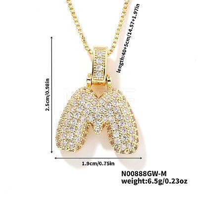 Elegant Brass Micro Pave Clear Cubic Zirconia 3D Initial Necklaces DV4415-11-1
