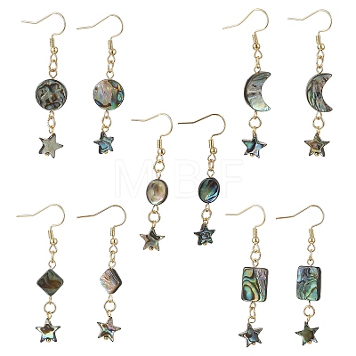 Natural Paua Shell Dangle Earrings for Women EJEW-JE07077-1