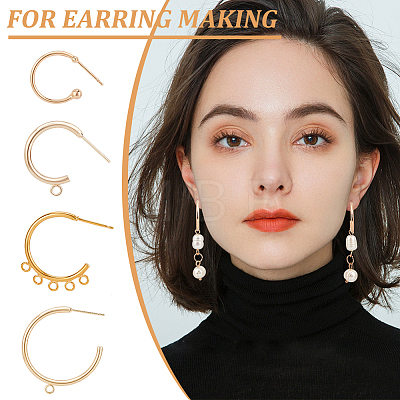 BENECREAT 16Pcs 4 Style Brass Ring Stud Earring Findings KK-BC0013-48-1