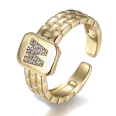 Brass Micro Pave Clear Cubic Zirconia Cuff Rings RJEW-H538-02G-W-1