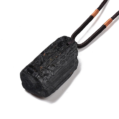 Adjustable Natural Black Tourmaline Pendant Necklaces NJEW-P254-01-1