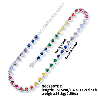 Brass Colorful Rhinestone Rainbow Heart Tennis Necklaces for Women WY6885-2-1