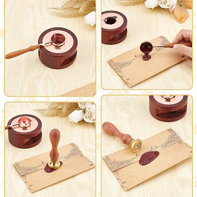 Brass Wax Seal Stamp with Rosewood Handle AJEW-WH0412-0263-1