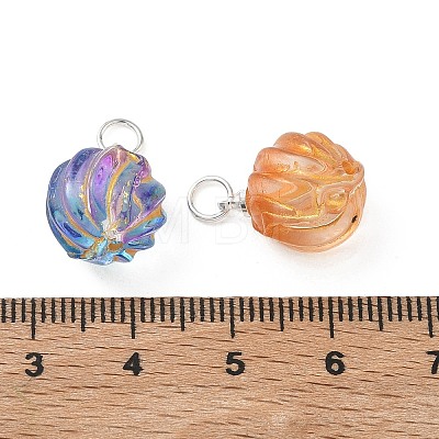 Baking Paint and Golden Metal Enlaced Glass Pendants PALLOY-JF05670-01-1