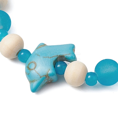 Synthetic Turquoise & Wood & Glass Beaded Stretch Bracelets for Boys Girls BJEW-JB11125-03-1