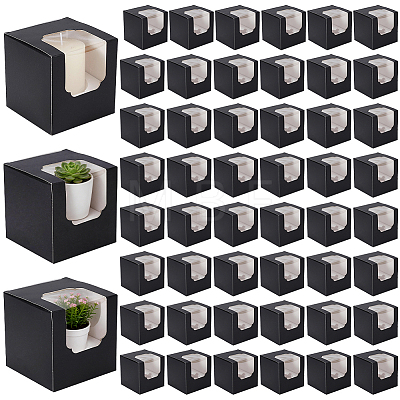 Cube Paper Cupcake Storage Boxes with Visible Window LS-BAKE-WH0002-002C-1