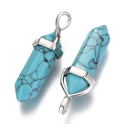 Bullet Dyed Synthetic Turquoise Pointed Pendants X-G-F295-03A-1