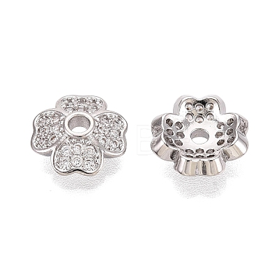 Brass Micro Pave Clear Cubic Zirconia Bead Caps KK-Q071-12P-02-1