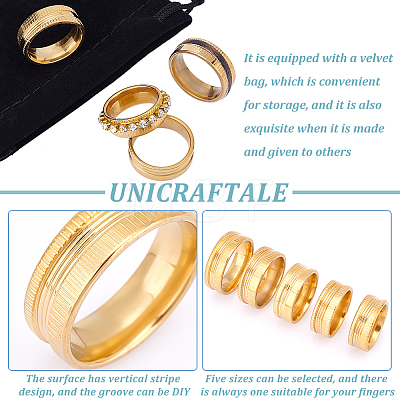 Unicraftale 10Pcs 5 Size 304 Stainless Steel Grooved Finger Ring Settings STAS-UN0041-21G-1