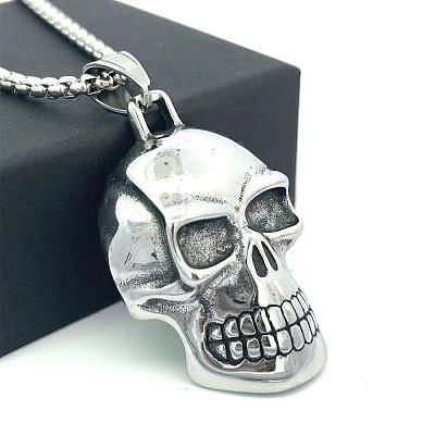 Hip Hop Style 304 Stainless Steel Skull Pendant Necklaces for Men JD7188-1