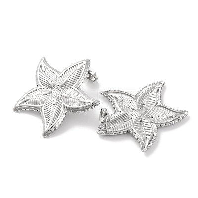 304 Stainless Steel Starfish Stud Earrings EJEW-D281-22S-1