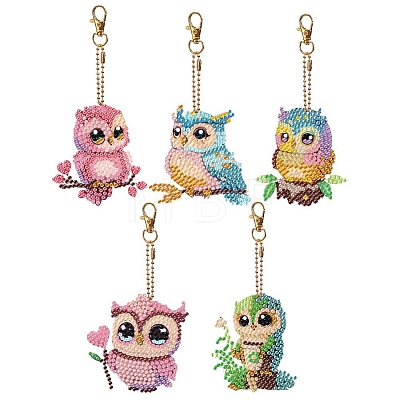 5Pcs DIY Diamond Painting Owl Keychain Kits PW-WG45147-01-1