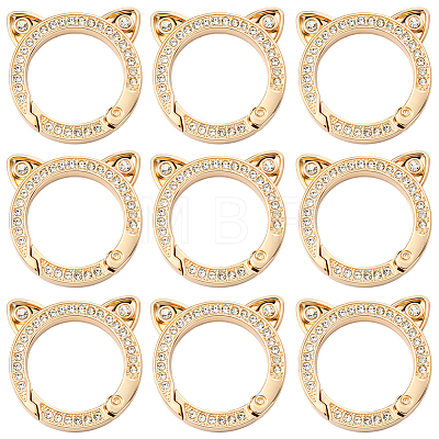 10Pcs Zinc Alloy Crystal Rhinestone Spring Gate Rings FIND-SC0019-51B-1