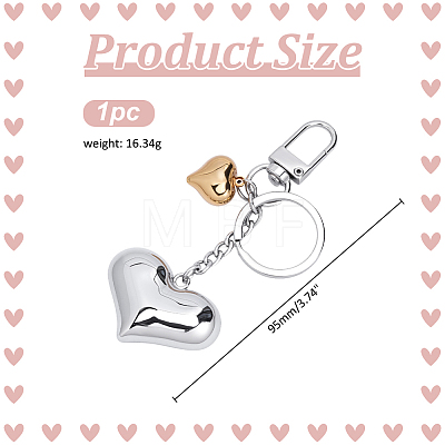 Brass & 304 Stainless Steel Heart Keychains KEYC-ME00017-1