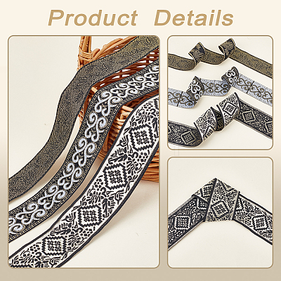 AHADERMAKER 15M 3 Styles Ethnic Style Embroidery Polyester Ribbons OCOR-GA0001-63-1