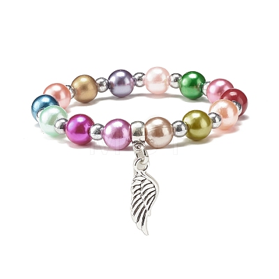 Imitation Pearl Beaded Stretch Bracelet with Drop Charm for Kids BJEW-JB07638-1