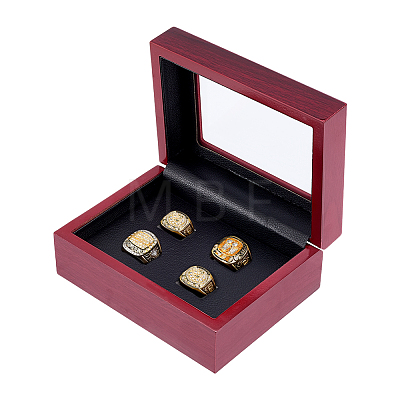 4-Slot Wooden Championship Ring Organizer Boxes with Acrylic Visible Window Lid and PU Leather Inside CON-WH0110-327B-1